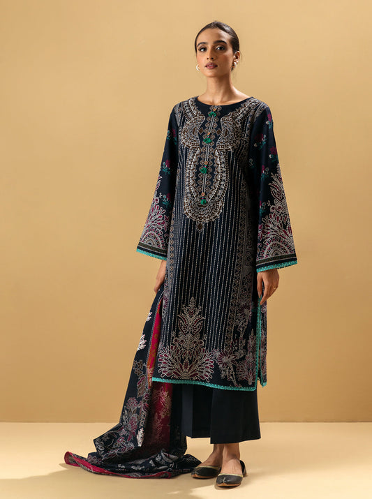 3 PIECE - PRINTED KHADDAR SUIT - DUSKY FLORID MORBAGH WN_22   