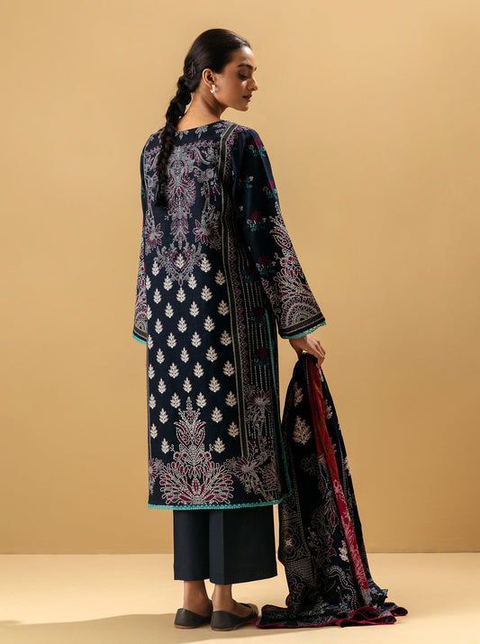 3 PIECE - PRINTED KHADDAR SUIT - DUSKY FLORID MORBAGH WN_22   