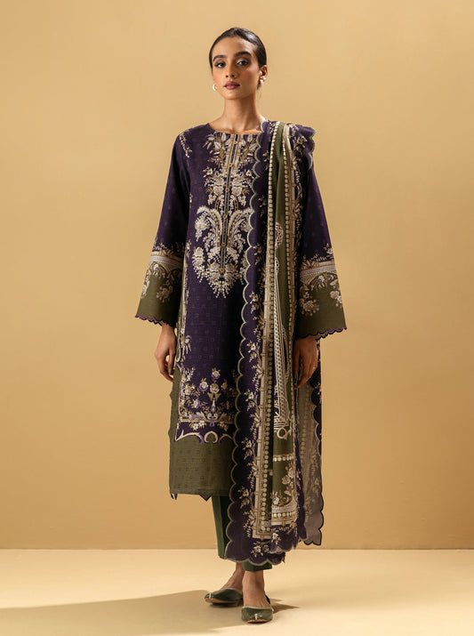 3 PIECE - PRINTED KHADDAR SUIT - BYZANTINE OLIVE MORBAGH WN_22   