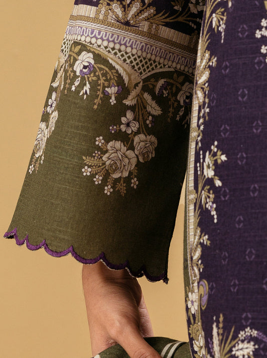 3 PIECE - PRINTED KHADDAR SUIT - BYZANTINE OLIVE MORBAGH WN_22   