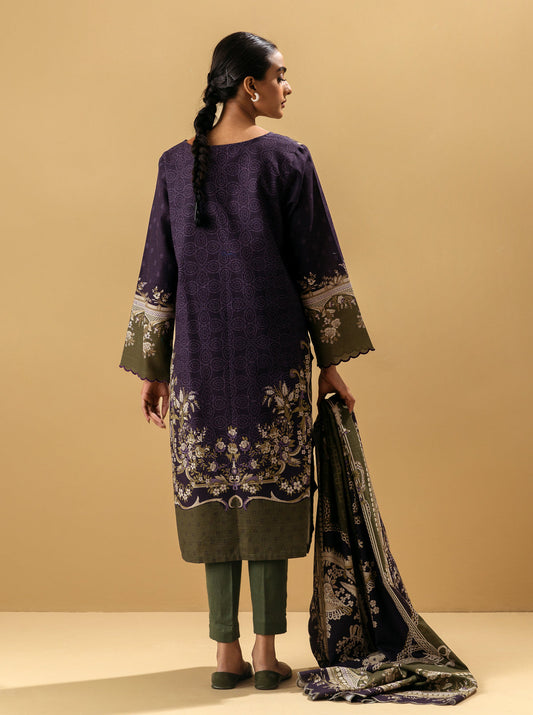 3 PIECE - PRINTED KHADDAR SUIT - BYZANTINE OLIVE MORBAGH WN_22   