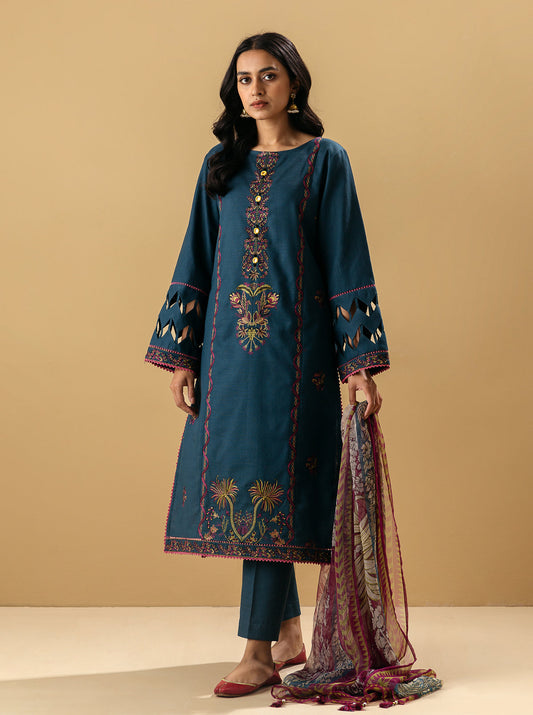 3 PIECE - EMBROIDERED KHADDAR SUIT - VEIDANT HEM MORBAGH WN_22   