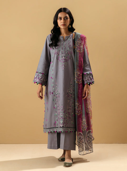 3 PIECE - EMBROIDERED KHADDAR SUIT - FROST GRAY MORBAGH WN_22   