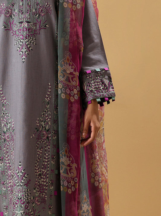 3 PIECE - EMBROIDERED KHADDAR SUIT - FROST GRAY MORBAGH WN_22   