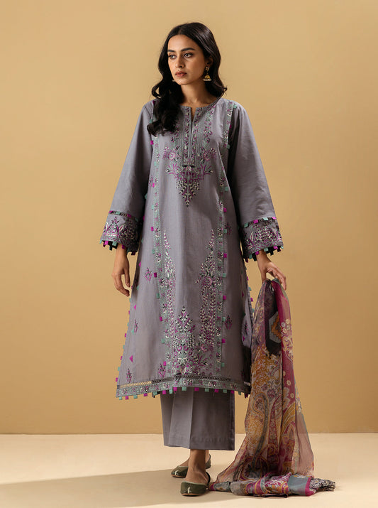 3 PIECE - EMBROIDERED KHADDAR SUIT - FROST GRAY MORBAGH WN_22   