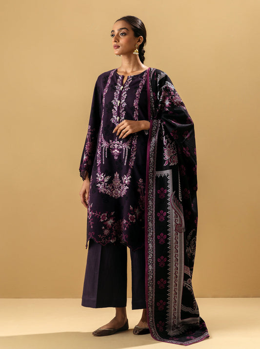3 PIECE - EMBROIDERED KHADDAR SUIT - PLAM FLORA MORBAGH WN_22   