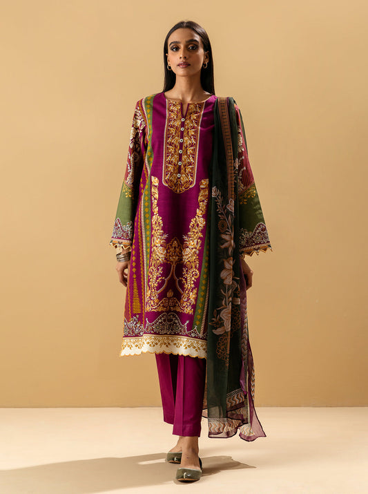 3 PIECE - EMBROIDERED KHADDAR SUIT - NEOCLASSICAL BERRY MORBAGH WN_22   