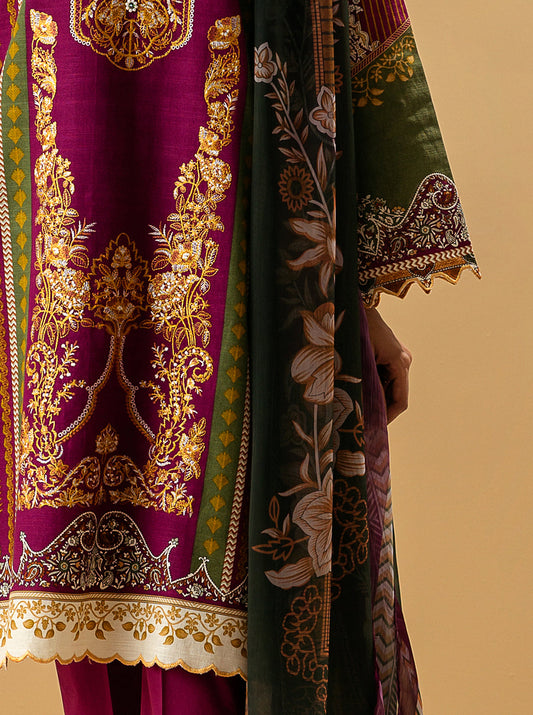 3 PIECE - EMBROIDERED KHADDAR SUIT - NEOCLASSICAL BERRY MORBAGH WN_22   