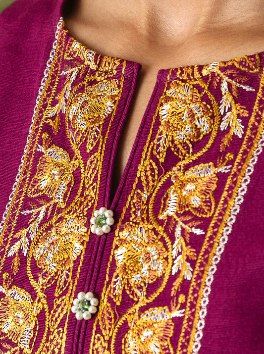 3 PIECE - EMBROIDERED KHADDAR SUIT - NEOCLASSICAL BERRY MORBAGH WN_22   