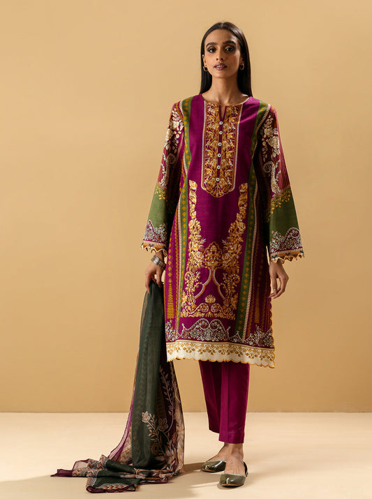 3 PIECE - EMBROIDERED KHADDAR SUIT - NEOCLASSICAL BERRY MORBAGH WN_22   