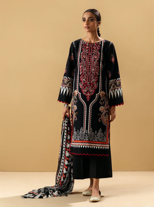 3 PIECE - EMBROIDERED KHADDAR SUIT - SMOKEY QUARTZ MORBAGH WN_22   