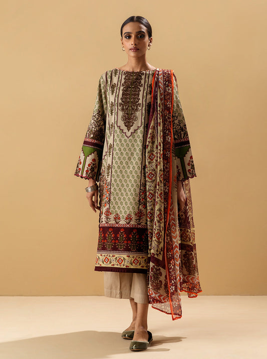 3 PIECE - PRINTED KHADDAR SUIT - TROPICAL FAWN MORBAGH WN_22   