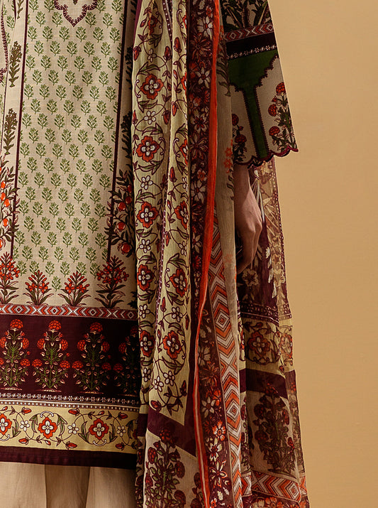 3 PIECE - PRINTED KHADDAR SUIT - TROPICAL FAWN MORBAGH WN_22   