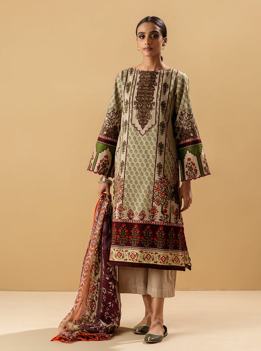 3 PIECE - PRINTED KHADDAR SUIT - TROPICAL FAWN MORBAGH WN_22   