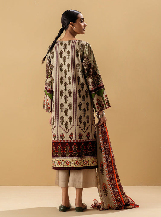3 PIECE - PRINTED KHADDAR SUIT - TROPICAL FAWN MORBAGH WN_22   