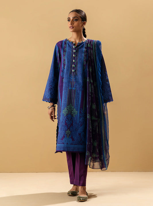 3 PIECE - PRINTED KHADDAR SUIT - MAJESTIC PLUM MORBAGH WN_22   