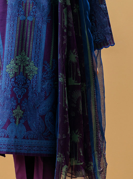 3 PIECE - PRINTED KHADDAR SUIT - MAJESTIC PLUM MORBAGH WN_22   