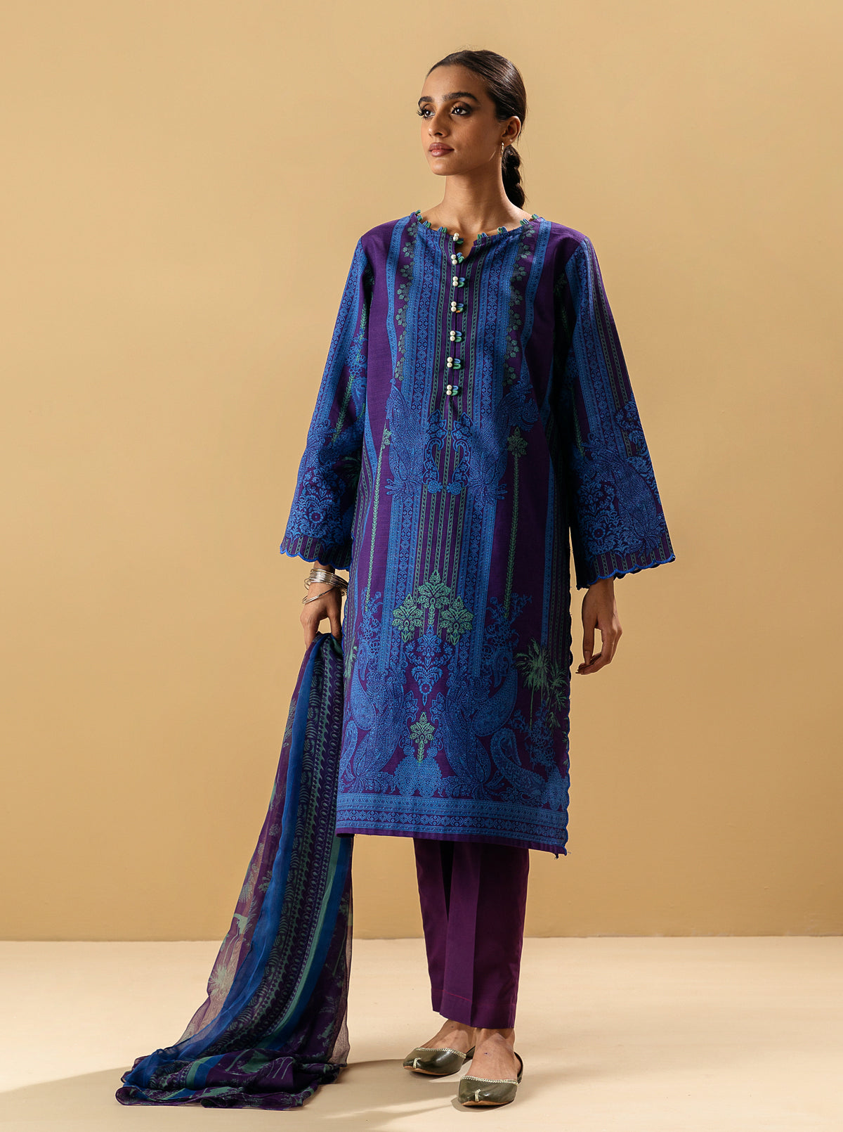 3 PIECE - PRINTED KHADDAR SUIT - MAJESTIC PLUM MORBAGH WN_22   