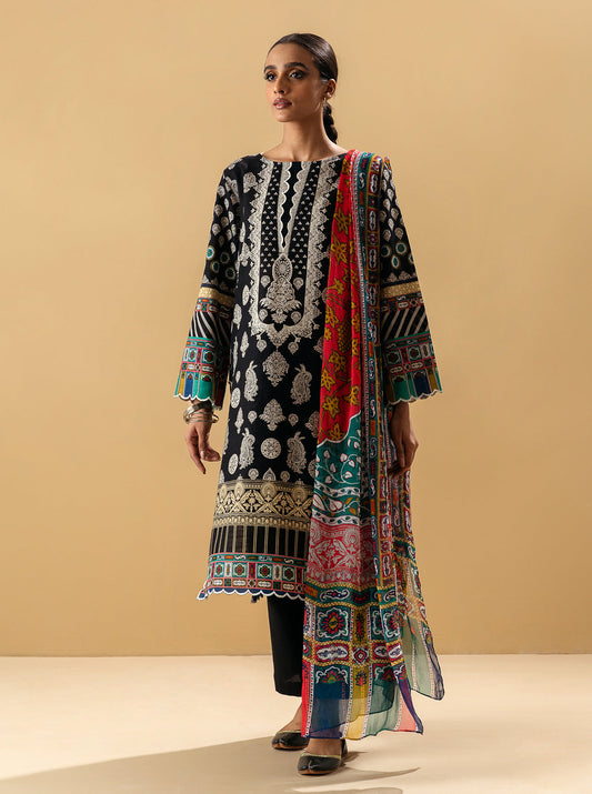 3 PIECE - PRINTED KHADDAR SUIT - DARK PAISLEY MORBAGH WN_22   