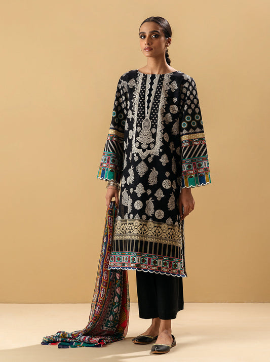 3 PIECE - PRINTED KHADDAR SUIT - DARK PAISLEY MORBAGH WN_22   