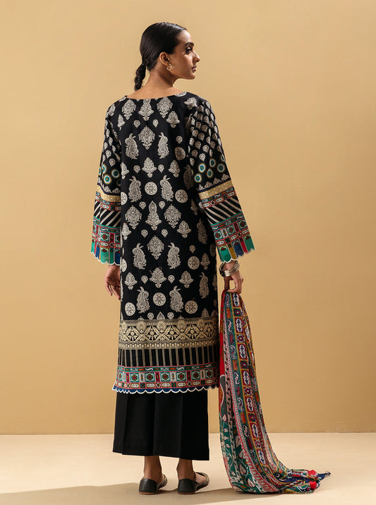 3 PIECE - PRINTED KHADDAR SUIT - DARK PAISLEY MORBAGH WN_22   