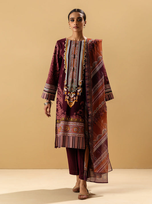 3 PIECE - PRINTED KHADDAR SUIT - IMPERIAL RUBY MORBAGH WN_22   