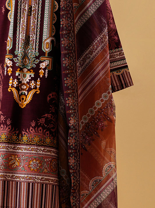 3 PIECE - PRINTED KHADDAR SUIT - IMPERIAL RUBY MORBAGH WN_22   