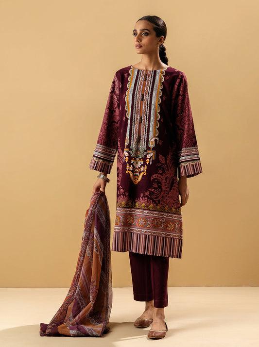 3 PIECE - PRINTED KHADDAR SUIT - IMPERIAL RUBY MORBAGH WN_22   
