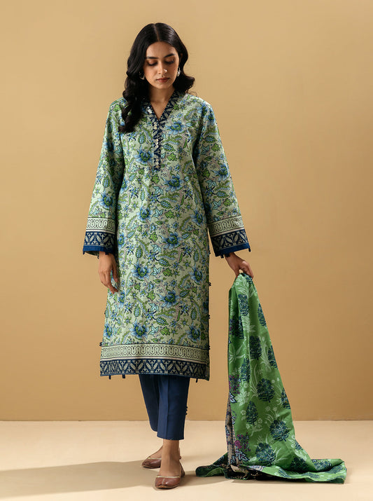 3 PIECE - PRINTED KHADDAR SUIT - VERDANT BLOOM MORBAGH WN_22   