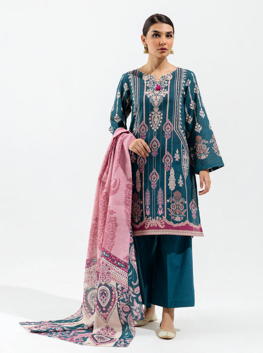 3 PIECE - PRINTED KHADDAR SUIT - ROYAL GREEN MORBAGH WN_22   