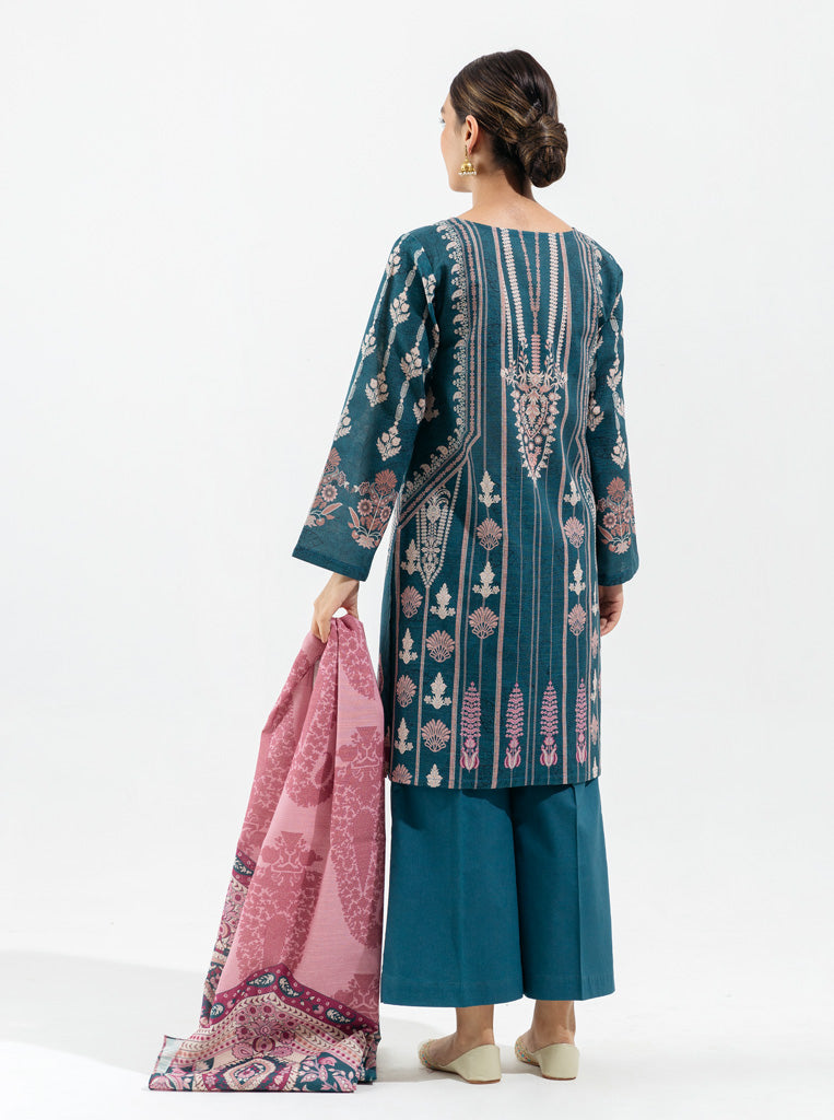 3 PIECE - PRINTED KHADDAR SUIT - ROYAL GREEN MORBAGH WN_22   