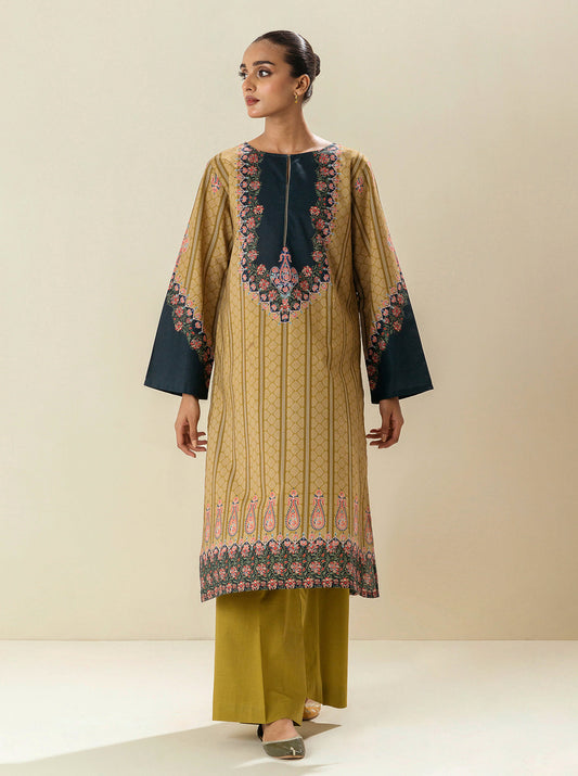1 PIECE - PRINTED CAMBRIC SHIRT - GOLDEN HONEY MORBAGH WN_23   
