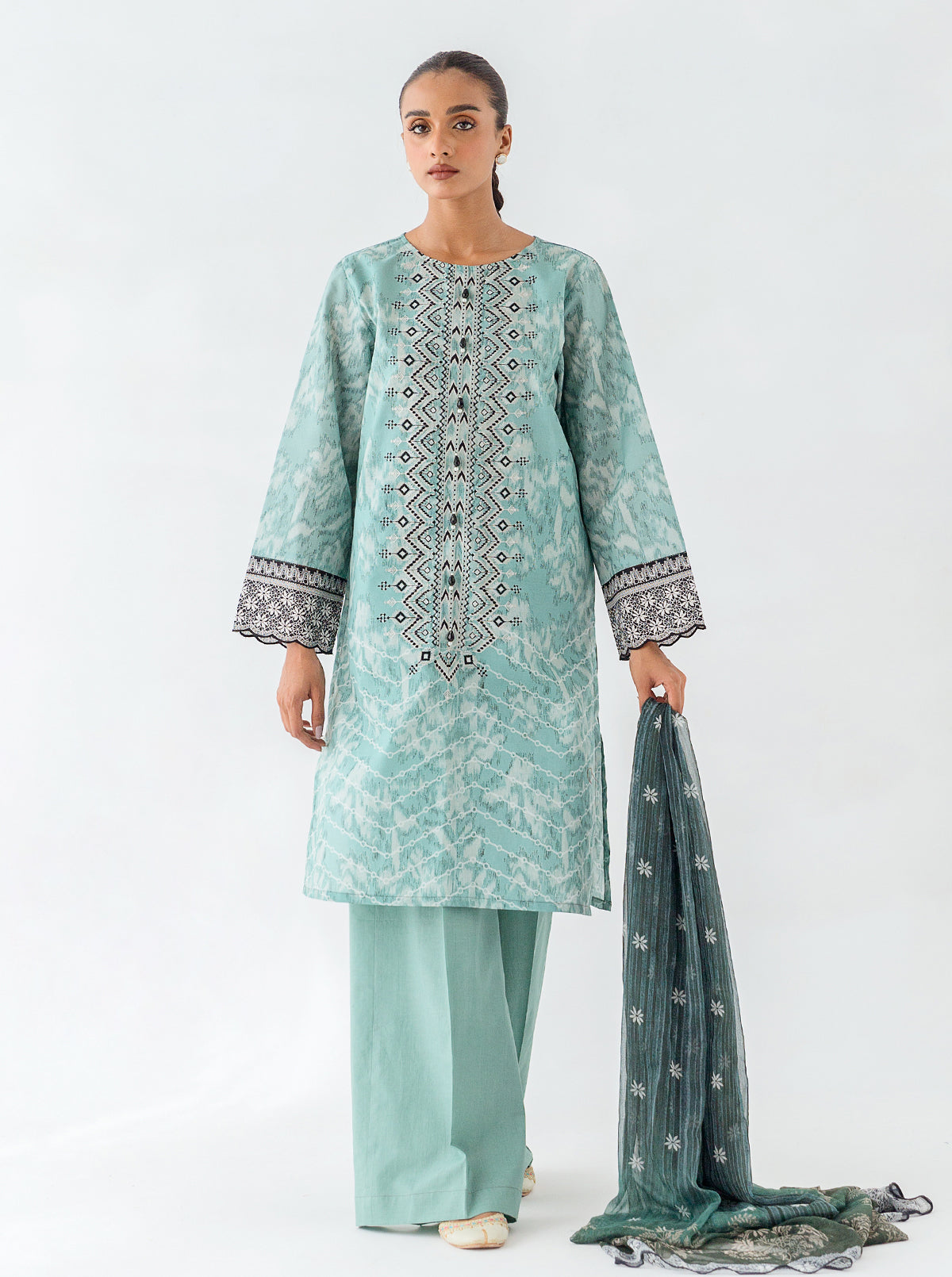2 PIECE - EMBROIDERED CAMBRIC SUIT - SEA FOAM MORBAGH WN_23   