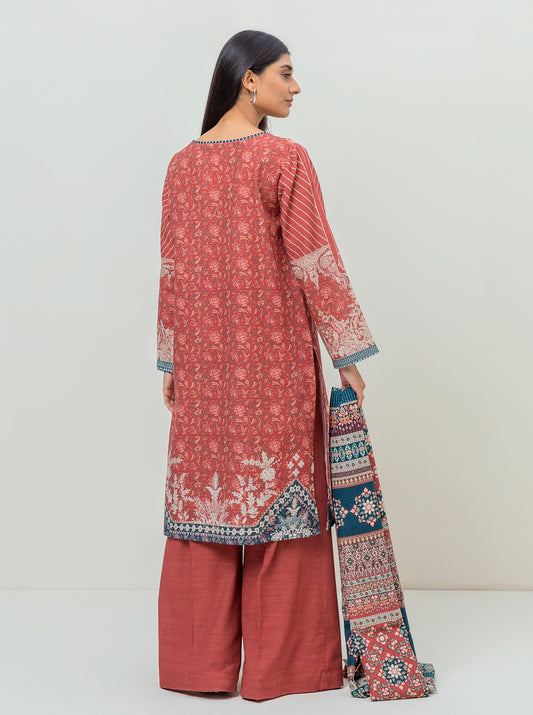 3 PIECE PRINTED KHADDAR SUIT-DUSKY ORCHID (UNSTITCHED)