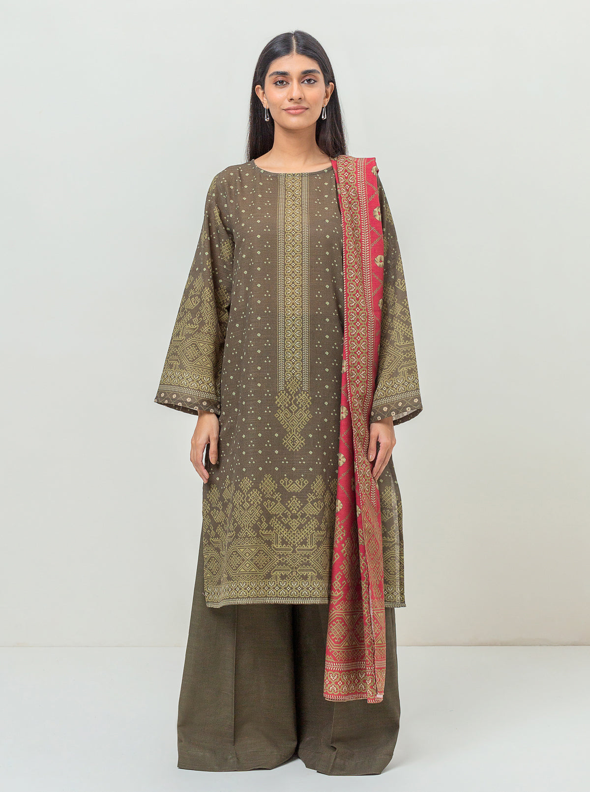 3 PIECE PRINTED KHADDAR SUIT-GREEN HERITAGE (UNSTITCHED)