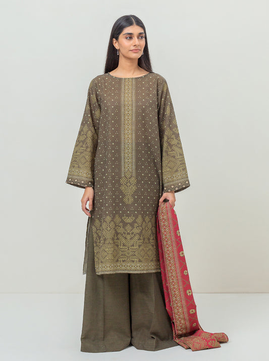 3 PIECE PRINTED KHADDAR SUIT-GREEN HERITAGE (UNSTITCHED)