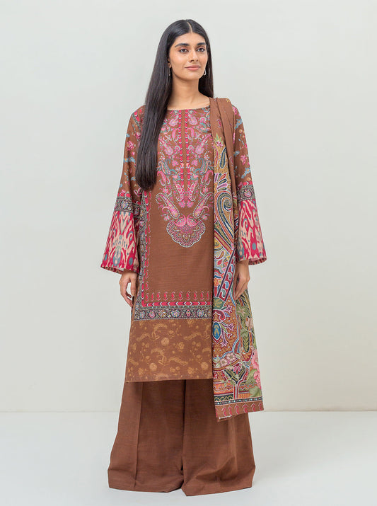 3 PIECE - PRINTED KHADDAR SUIT - DIVINE PLUM MORBAGH WN_23   