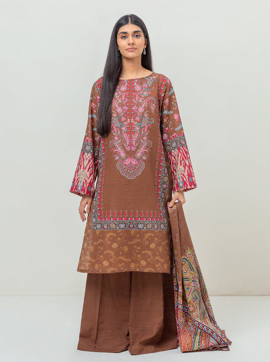 3 PIECE - PRINTED KHADDAR SUIT - DIVINE PLUM MORBAGH WN_23   