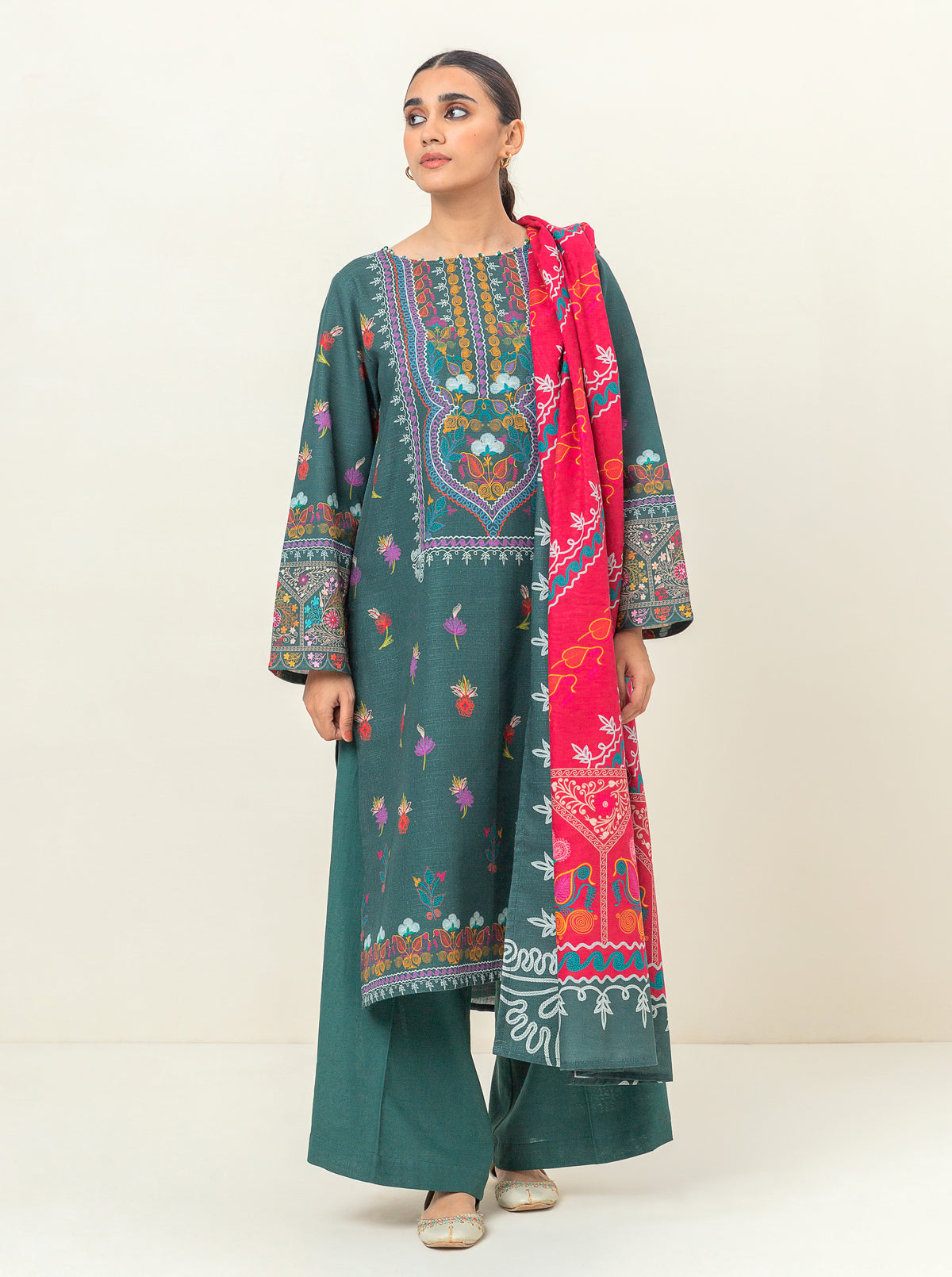 3 PIECE - PRINTED KHADDAR SUIT - ETHNIC ELEGANCE MORBAGH WN_23   