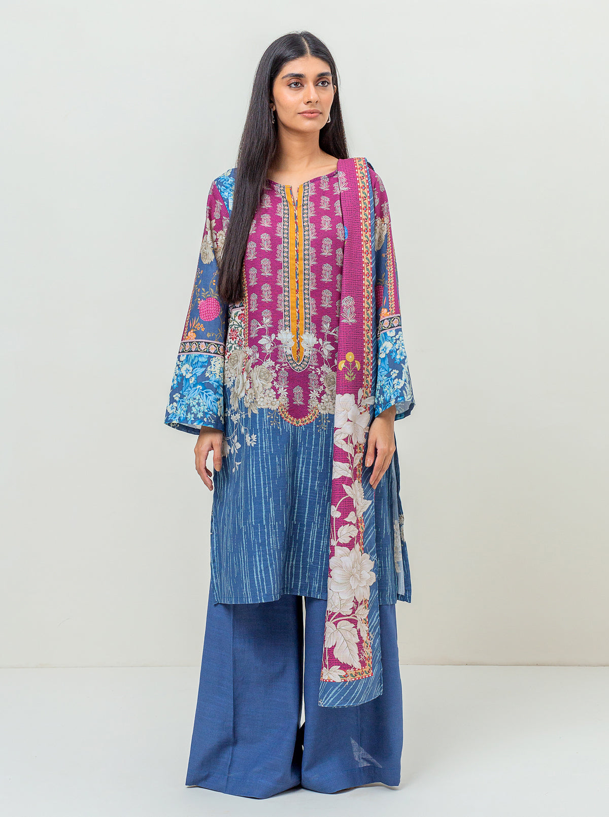 3 PIECE - PRINTED KHADDAR SUIT - MISTY SEA MORBAGH WN_23   