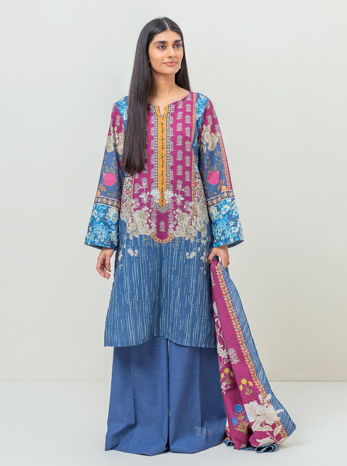 3 PIECE - PRINTED KHADDAR SUIT - MISTY SEA MORBAGH WN_23   
