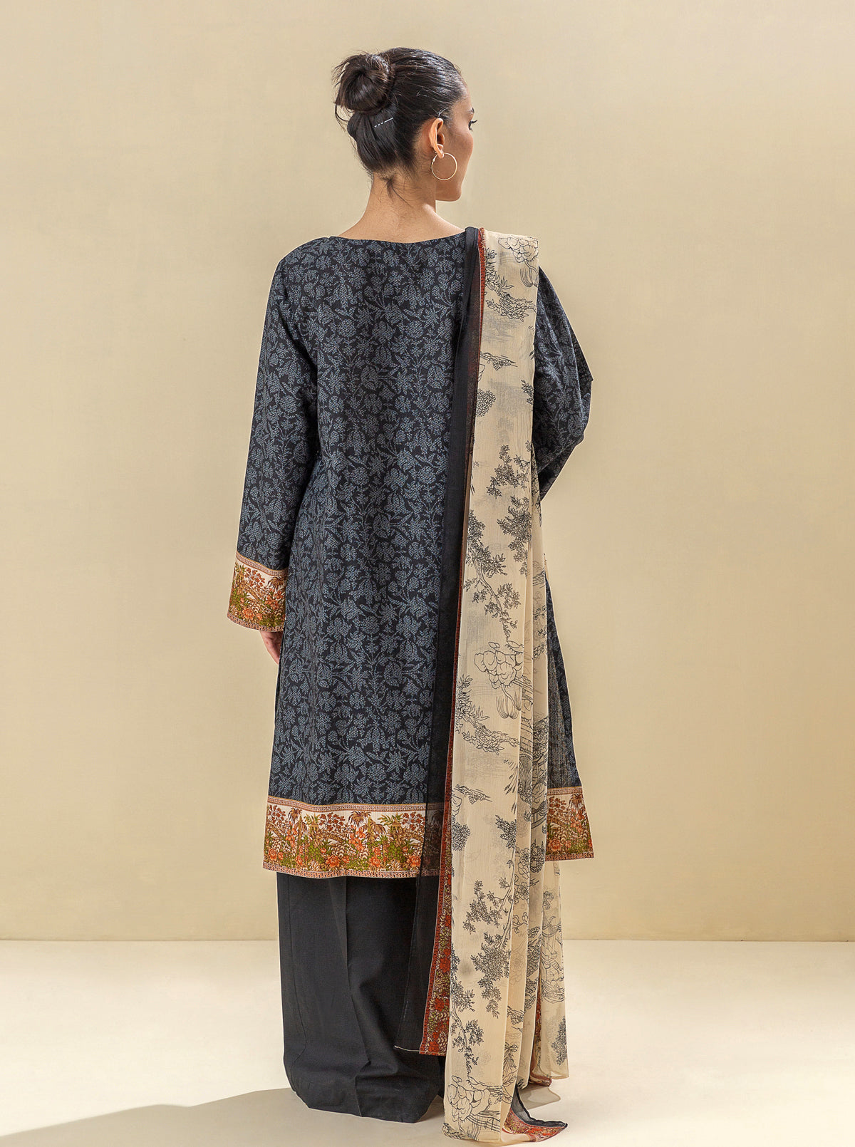 3 PIECE - EMBROIDERED  KHADDAR SUIT - TUXEDO BLACK MORBAGH WN_23   