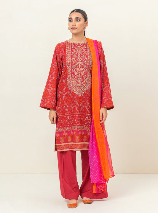 3 PIECE - EMBROIDERED KHADDAR SUIT - CRANBERRY CRUSH MORBAGH WN_23   