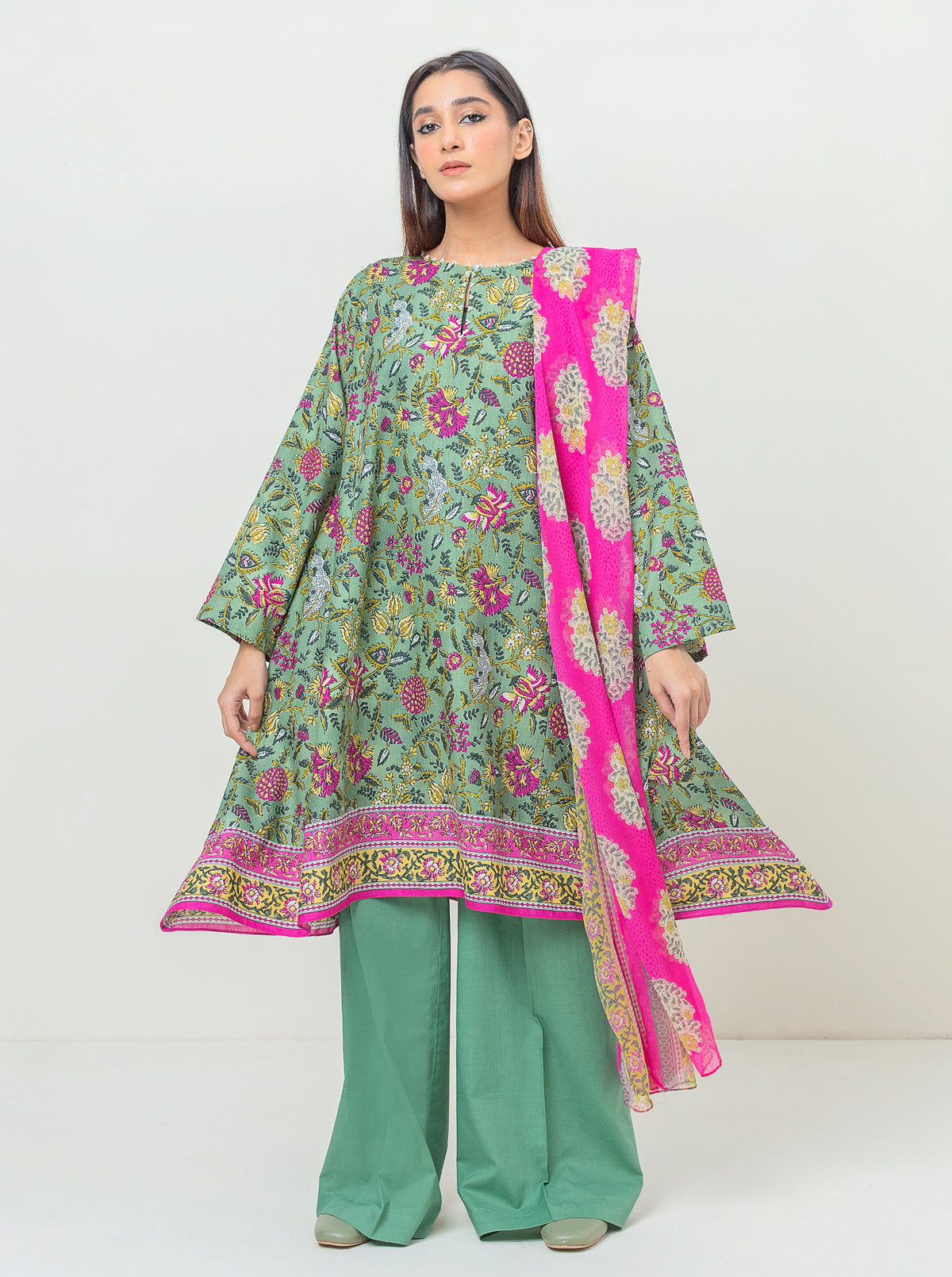 3 PIECE - PRINTED KHADDAR SUIT - FADED ROSE MORBAGH WN_23   