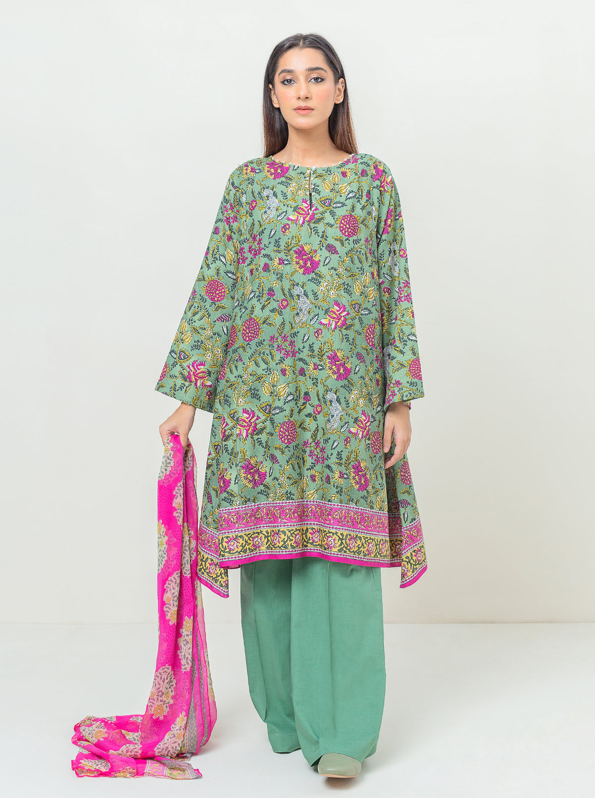 3 PIECE - PRINTED KHADDAR SUIT - FADED ROSE MORBAGH WN_23   