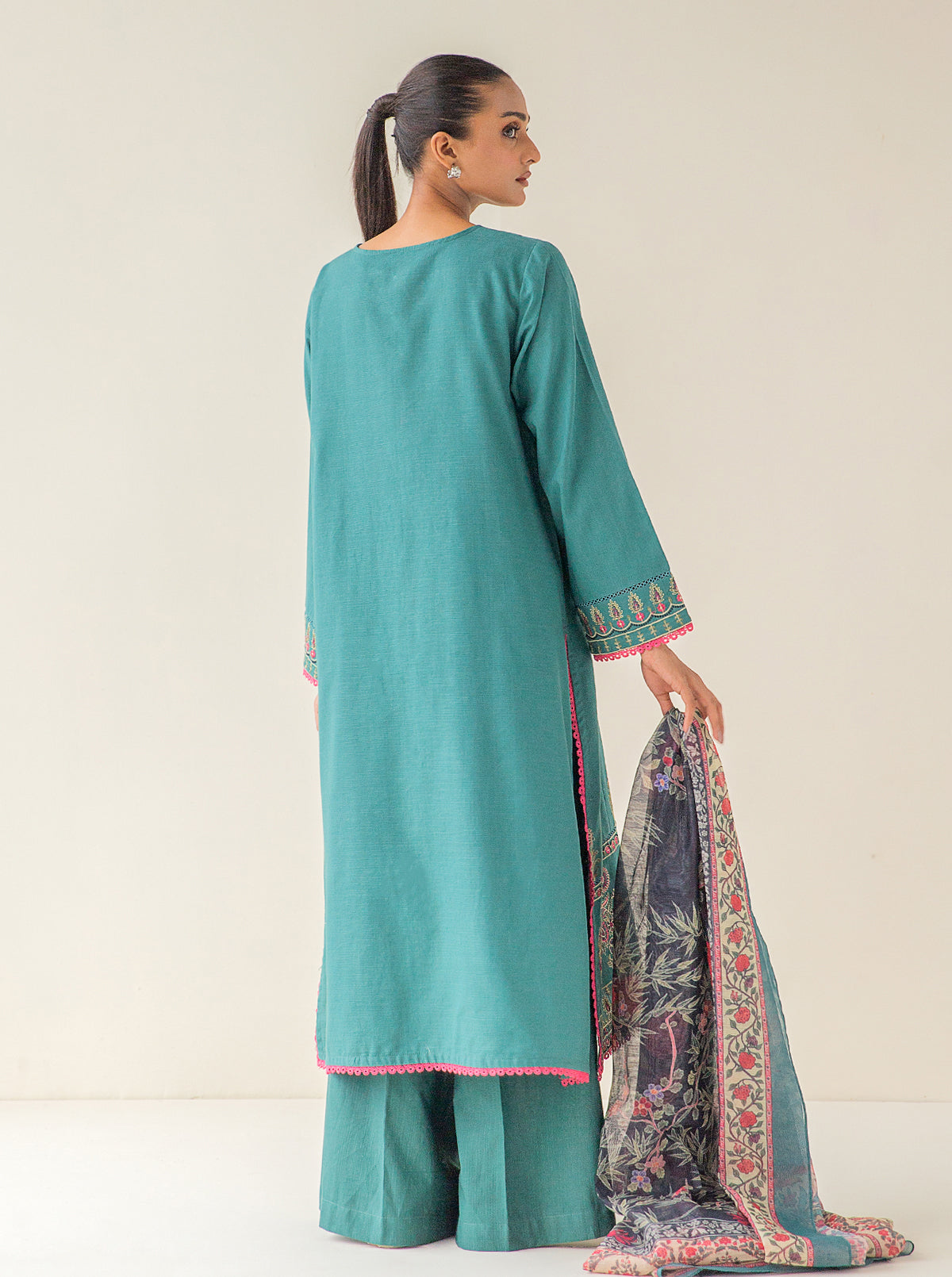 3 PIECE - EMBROIDERED KHADDAR SUIT - REAL TEAL MORBAGH WN_23   