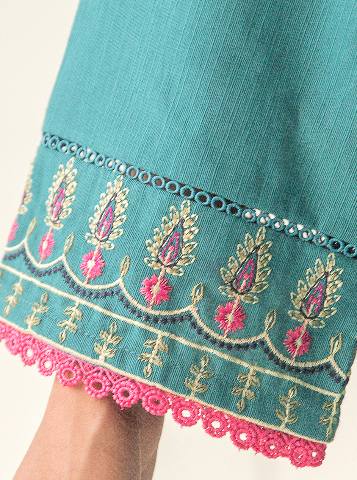 3 PIECE - EMBROIDERED KHADDAR SUIT - REAL TEAL MORBAGH WN_23   