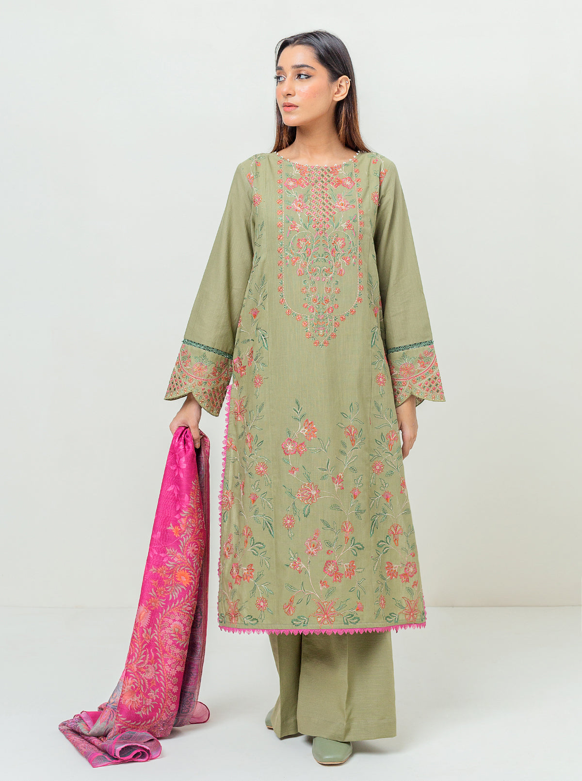 3 PIECE - EMBROIDERED KHADDAR SUIT - OLIVE EDEN MORBAGH WN_23   