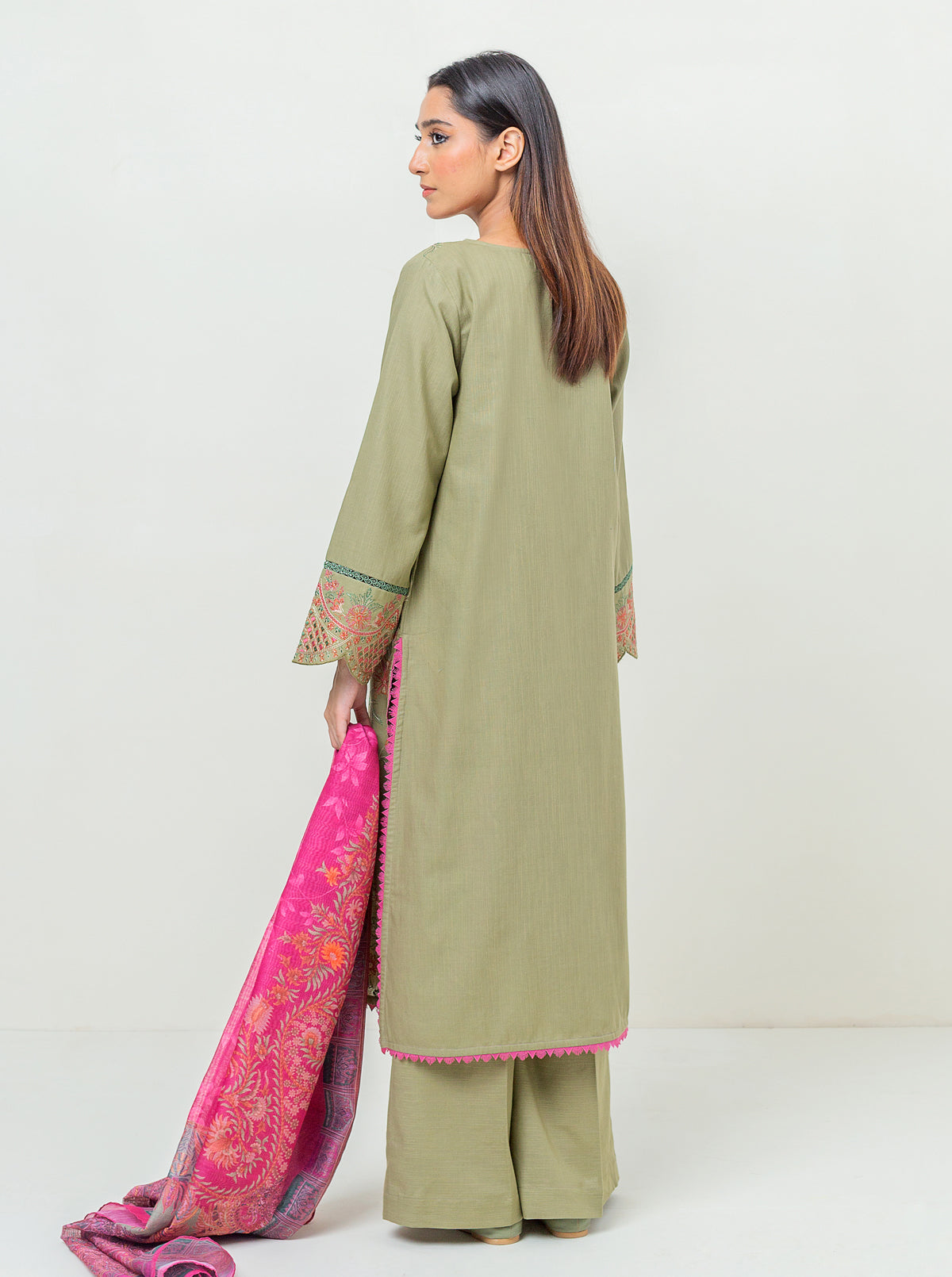 3 PIECE - EMBROIDERED KHADDAR SUIT - OLIVE EDEN MORBAGH WN_23   