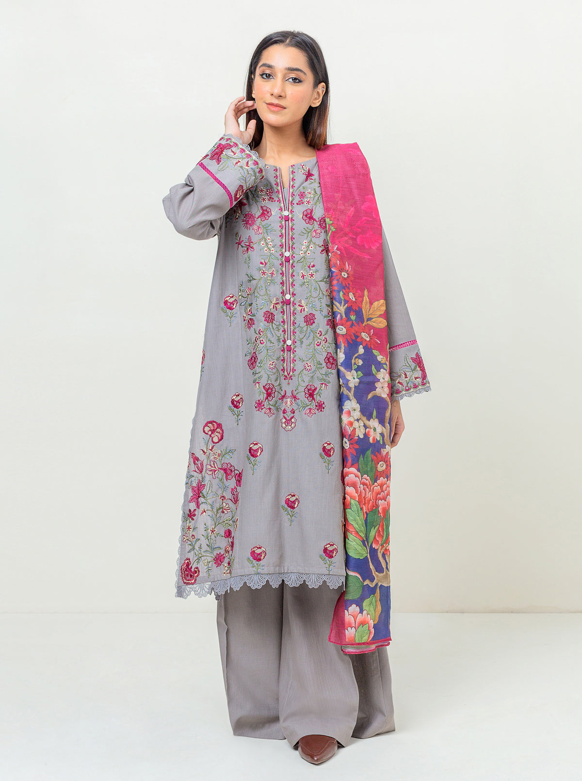 3 PIECE - EMBROIDERED KHADDAR SUIT - COOL WINTER DAY MORBAGH WN_23   